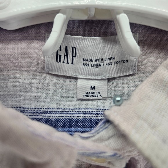 Gap Shirt Women Size Medium Linen Blend 1/2 Button Blue Pink White Striped - M - Picture 5 of 12